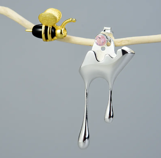 Sterling Silver Bee  & Dripping Honey Stud Earrings