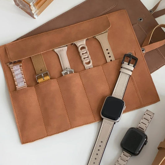 Leather Snap Button Roll-Up Watch Strap Storage Pouch