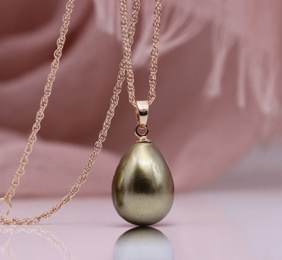 Shell Freshwater Pearl Water Drop 585 Rose Gold  Pendant Necklace