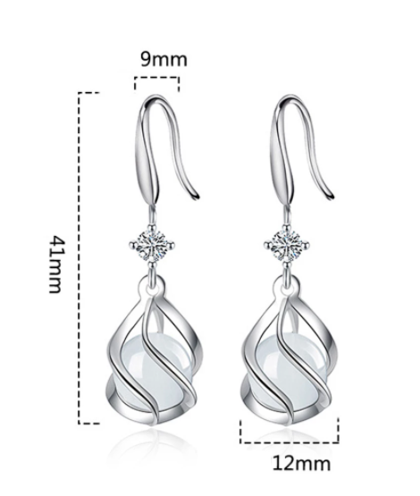 925 Sterling Silver Opal Hollow Long Tassel Earrings