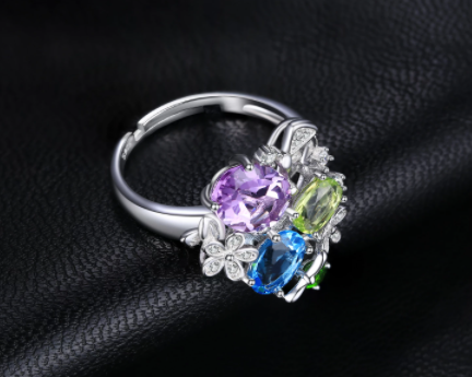 s925 Multi-Color Adjustable Cocktail Ring