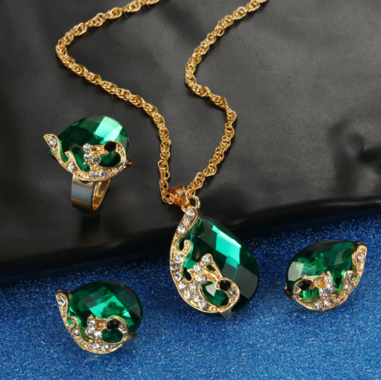 Crystal Gold Chain Peacock Jewelry Set