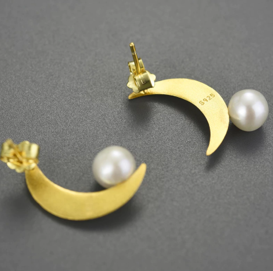 Natural Pearl Moon Stud Earrings