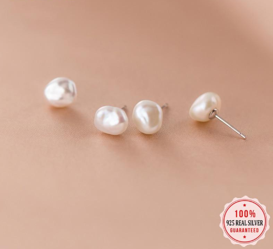 Authentic Sterling Silver Pearl Stud Earrings