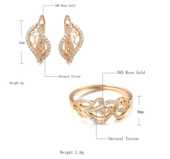 585 Rose Gold Ring and Stud Earrings Set