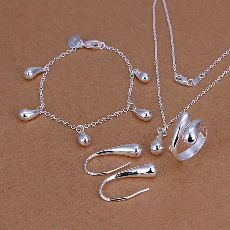 925 Sterling Silver Water Drop Bridal Jewelry Set Success