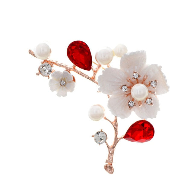 Shell And Pearl Flower Brooches