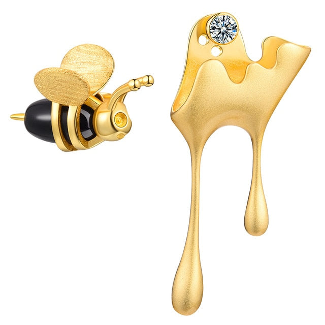 Sterling Silver Bee  & Dripping Honey Stud Earrings