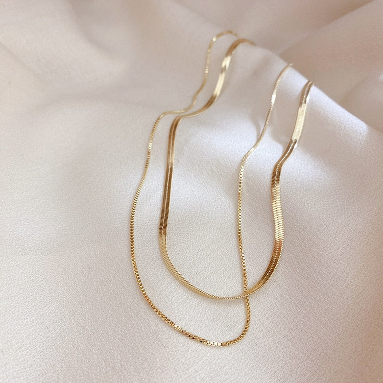 Gold Double Chain Choker Necklaces