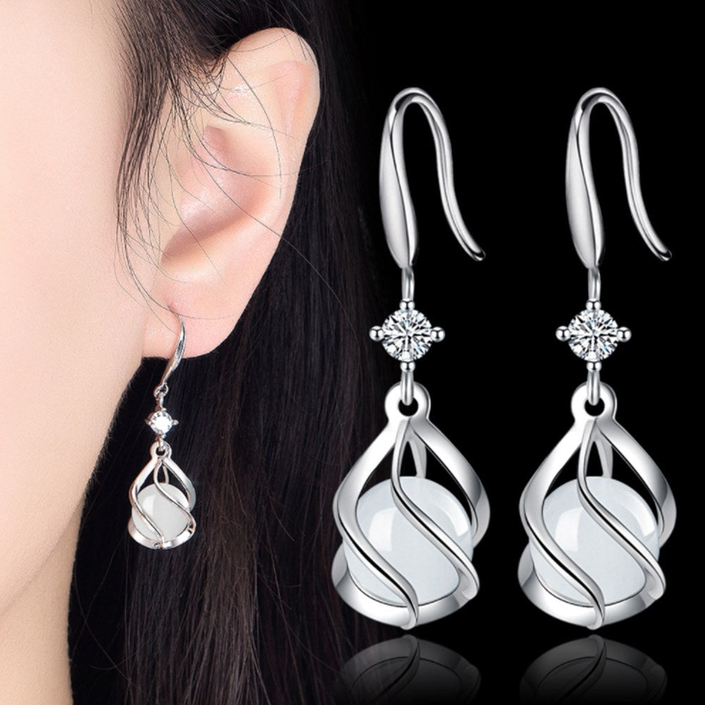 925 Sterling Silver Opal Hollow Long Tassel Earrings