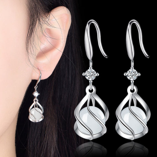 925 Sterling Silver Opal Hollow Long Tassel Earrings