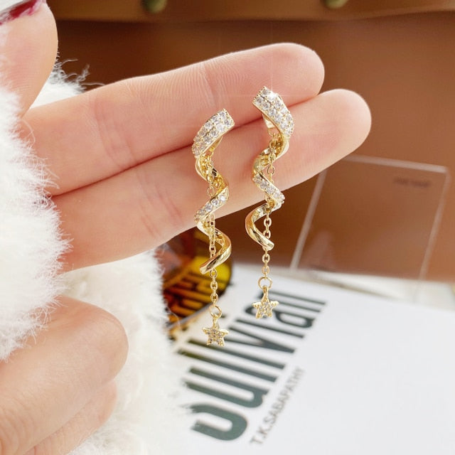 Delicate 14K Gold Plated CZ Drop and Stud Earrings