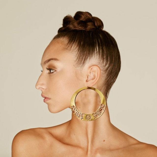 Trendy Gold Large Hoop Drop Earrings